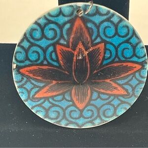 Vintage Lotus Mother of Pearl Pendant Boho Spiritual Shell Medallion